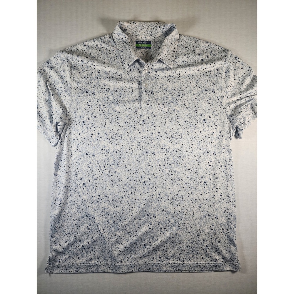 Ben‎ Hogan Performance Mens XL Golf Polo Shirt Blue White Geometric Pixel Print